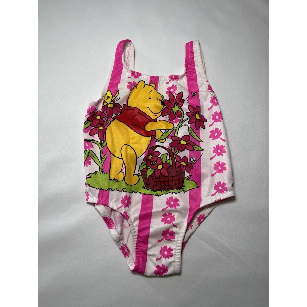 VTG Disney Winnie the Pooh & Piglet Girls 18M Pink/White Floral Tank One Piece